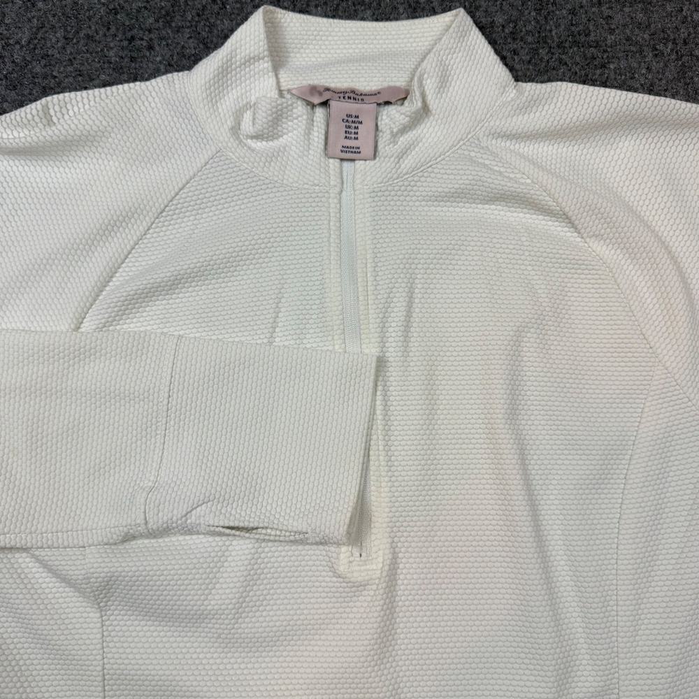 Tommy Bahama Tennis Pullover Womens Medium White Quarter Zip Textured Honeycomb